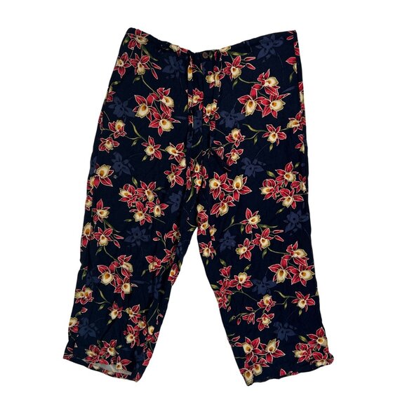 Vintage Y2K Blue Floral Beachy Boho Low Rise Wide Leg Summer Capri Pants / M - Picture 5 of 7